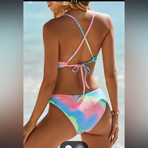 NWT! Pink yellow and‎ blue Tie-Dye Triangle Top & Cheeky Hipster Bikini Set - Picture 8 of 8